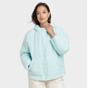 A New Day Women's Water Resistant Hooded Travel Puffer Jacket Size Large